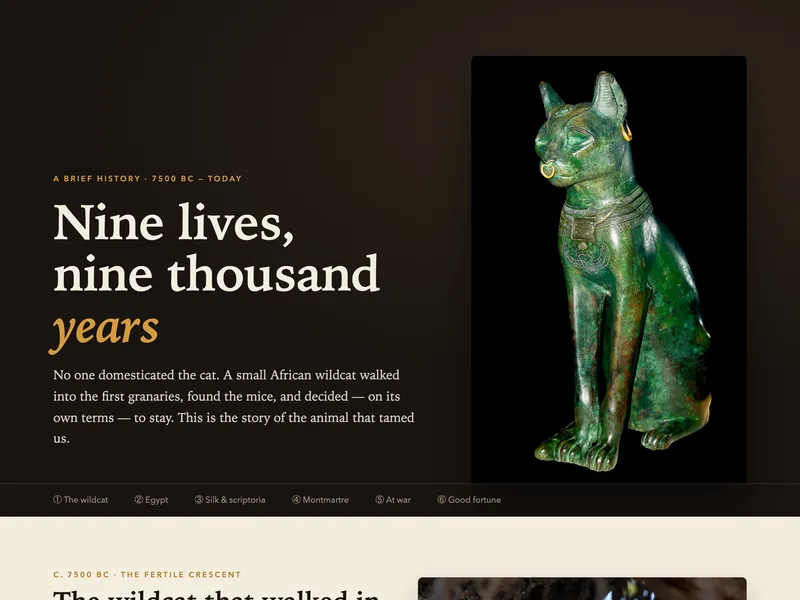 Screenshot of Nine Lives — A brief history of cats